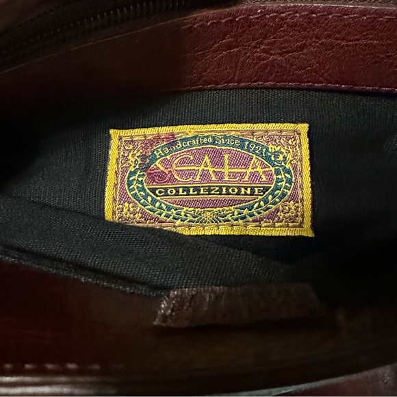 Scala Embroidered Twin Palms and Pineapple Black with Brown Leather Trim Handbag - Picture 5 of 15